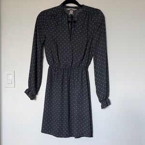 H&M Gray Long-Sleeve Polka Dot Tie-Neck Dress